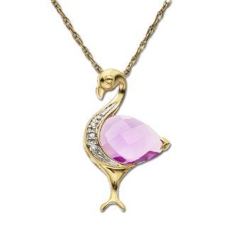 XPY 14k Yellow Gold Created Pink Sapphire with Diamond