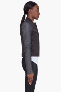 T By Alexander Wang Charcoal Leather Sleeve Denim Jacket for women