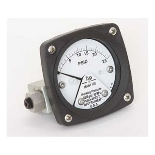 Midwest Instrument 120 SA 00 OO 25P Differential Pressure Gauge, 0 to 25 PSID