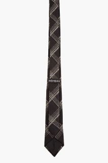 Yves Saint Laurent Black Monochrome Plaid Silk Tie for men