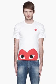 Comme Des Garçons Play  White Red Logo And Applique Peek a boo T shirt for men