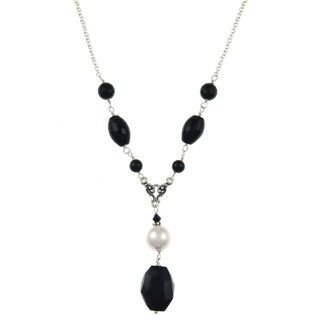 Charming Life Onyx and Crystal Faux Pearl Chunky Necklace