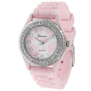 Geneva Platinum Womens Rhinestone accented Light Pink Silicone Watch