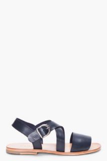 CARVEN Black Leather Sandals for men