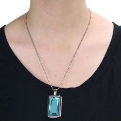 Stainless Steel Aqua colored Rectangular Glass Necklace