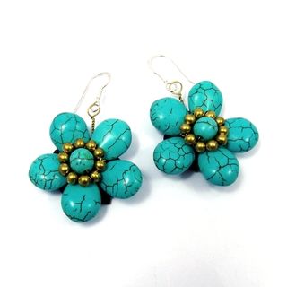Sterling Silver Blue Turquoise Flower Earrings (Thailand)