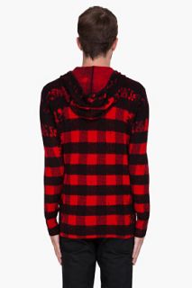 Markus Lupfer Red Destroyed Check Print Hoodie for men