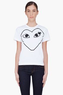 Comme Des Garçons Play  White Black Emblem T shirt for women