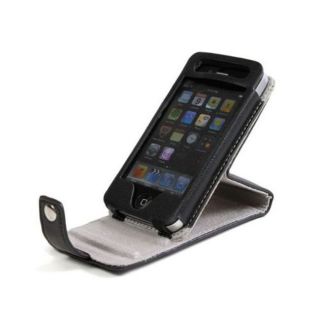 Kroo Spinner Flip Black Leather Case for Apple iPhone 4S / 4 Mobile
