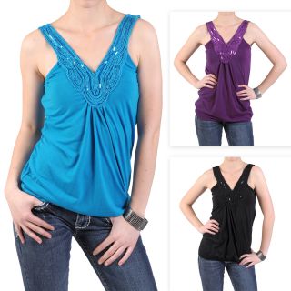 Journee Collection Womens Sleeveless Embellished V neck Top