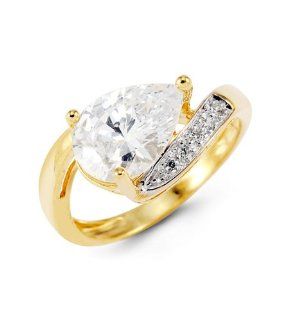 Ladies 14k Yellow Gold Pear Crown Round CZ Bypass Ring
