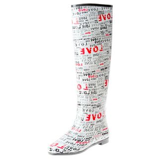 Henry Ferrera Womens Knee high Love Printed Rubber Rain Boots