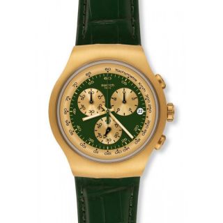 Swatch Mens Golden Hide Green Chronograph Watch Today $199.99