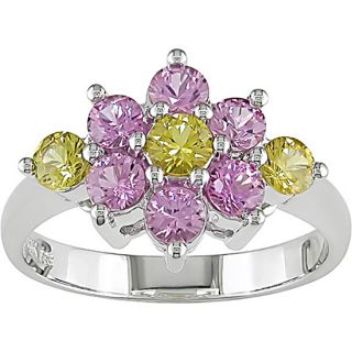 14k White Gold Pink Yellow Sapphire Flower Ring