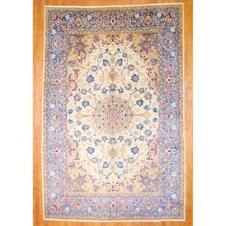 Persian Hand knotted Isfahan Ivory/ Light Blue Wool Rug (85 x 129