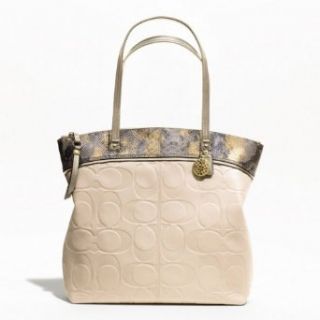 Coach Laura Embossed White Parchment Tote F19696 Clothing