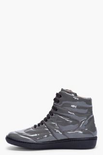 MM6 Maison Martin Margiela Dark Grey Patent Leather Sneakers for women