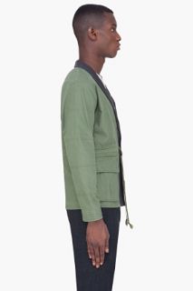 Sasquatchfabrix Olive Hanten Shawl Collar Jacket for men