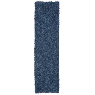 Hand tied Pelle Blue Leather Shag Rug (2 6 x 12)