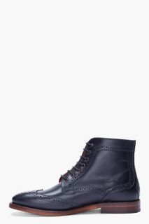 H By Hudson Navy Leather Bloomfield Wingtip Brogue Boots for men