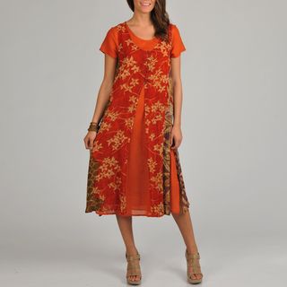 La Cera Womens Bamboo Print Layered Georgette Dress