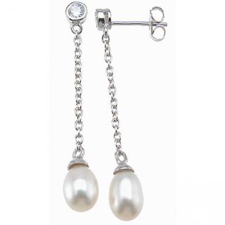Plutus Sterling Silver Faux Pearl and Cubic Zirconia Dangle Earrings