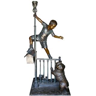 Bronze Boy and Dog Post Box with Light Sculpture