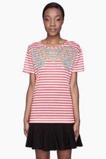 CARVEN Red Striped Paisley Printed T shirt for women