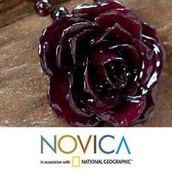 Forever a Rose Natural Rose and Garnet Flower Necklace (Thailand