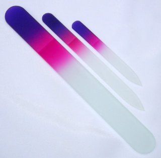 3 Crystal Glass Nail Files Manicure Set Purple/Pink