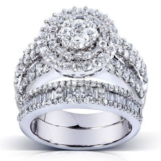 14k Gold 2 4/5ct TDW Diamond Halo Cluster Bridal Ring Set (H I, I1 I2