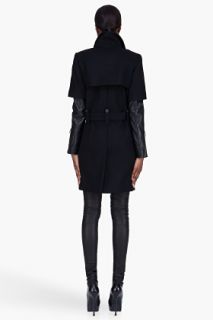 Barbara Bui Black Leather Sleeve Wool Coat for women