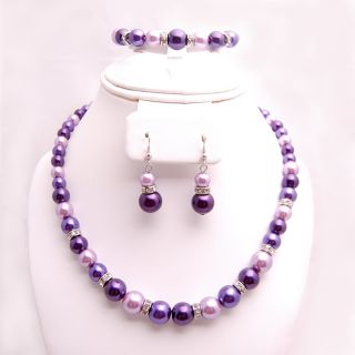 Glass and Crystal Purple, Lavender and White Jewelry Set Today $17.71