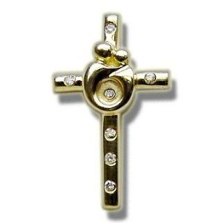 .09 ct Burnished Mother & Child Gold Cross Jewelry