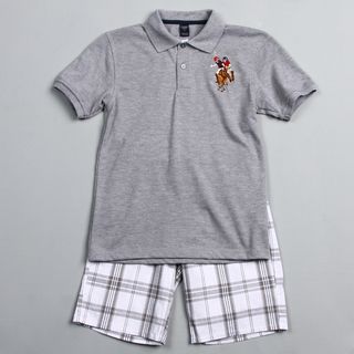 US Polo Association Big Boys Plaid Short and Polo Shirt Set