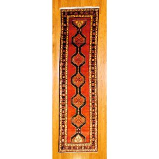 Persian Hand knotted Red/ Black Tribal Hamadan Wool Rug (35 x 129