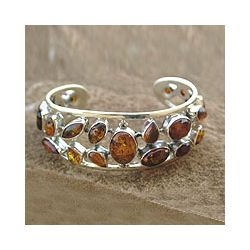 Sterling Silver Summer Sun Amber Cuff Bracelet (India)
