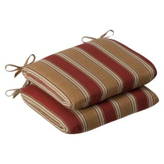 Pillow Perfect Outdoor Red/ Gold Striped Round Seat Cushions (Set of 2