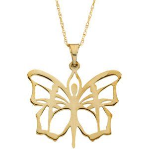 CleverEves 14K White Gold Butterfly Ballet Pendant