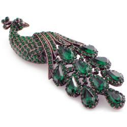 Rose Goldtone Green Austrian Crystal Vintage style Peacock Pin