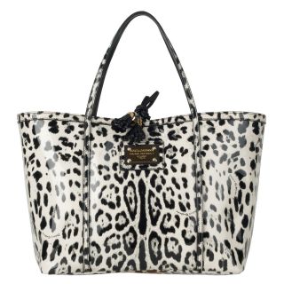 Dolce & Gabbana Cream/Black Animal Print Varnished Leather Shopper Bag