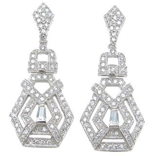 Plutus Sterling Silver Cubic Zirconia Antique style Dangle Earrings