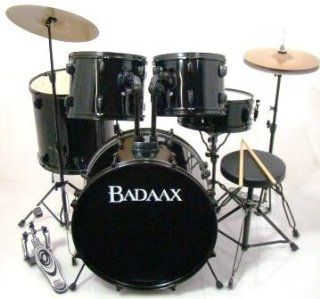 Badaax Ninja 5 Pc Drum Set w/ Hdwr, Cyms & Throne Black