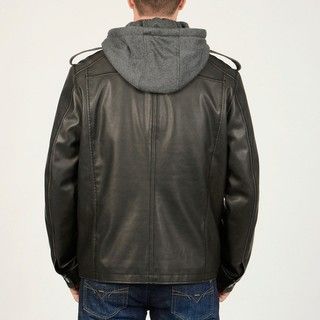 Mens Black Faux Leather Multi Pocket Jacket