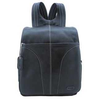 Leatherbay Black Leather Adjustable Strap 15.4 inch Laptop Backpack