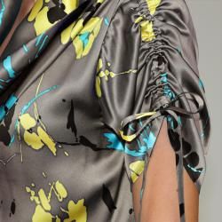 Bilingual Clothing Womens Silk Cowl Neck Drawstring Sleeve Top