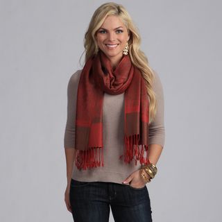 Red and Chocolate Jacquard Fringe Detail Scarf