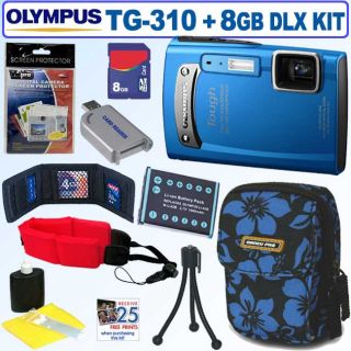 Olympus Tough TG 310 14MP Blue Digital Camera with 8GB Kit