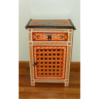 Handpainted Orange Moroccan Arabesque Wooden End Table (Morocco