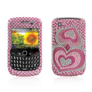 BlackBerry Curve 8520 Silver Heart Rhinestone Case
